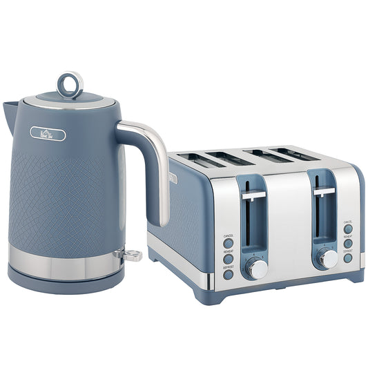 Photo of HOMCOM Sleek Textured Kettle and Four-Slice Toaster Set - Blue in Blue colour on a white background