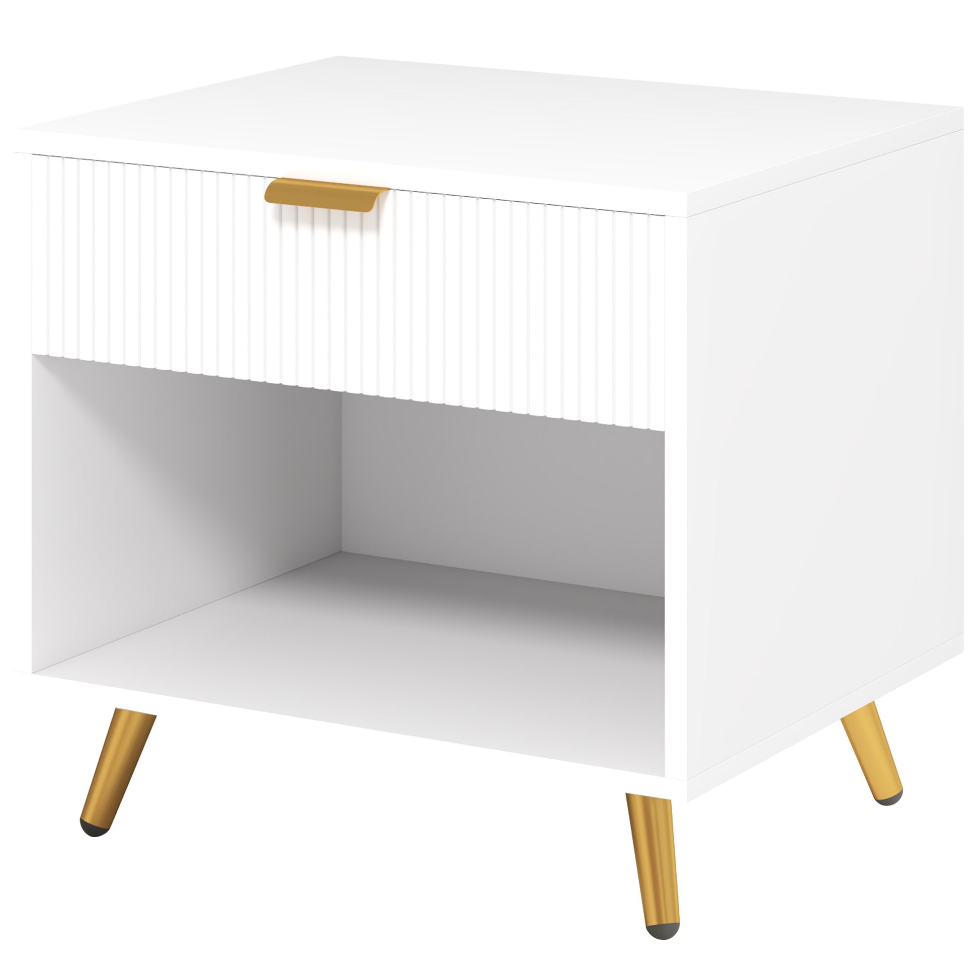 Photo of HOMCOM Elegant Bedside Table, with Drawer and Shelf - White/Gold Tone in Tone colour on a white background