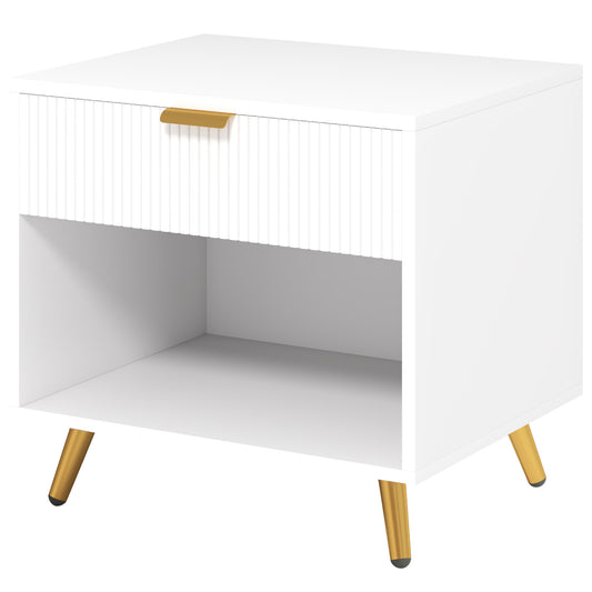 Photo of HOMCOM Elegant Bedside Table, with Drawer and Shelf - White/Gold Tone in Tone colour on a white background
