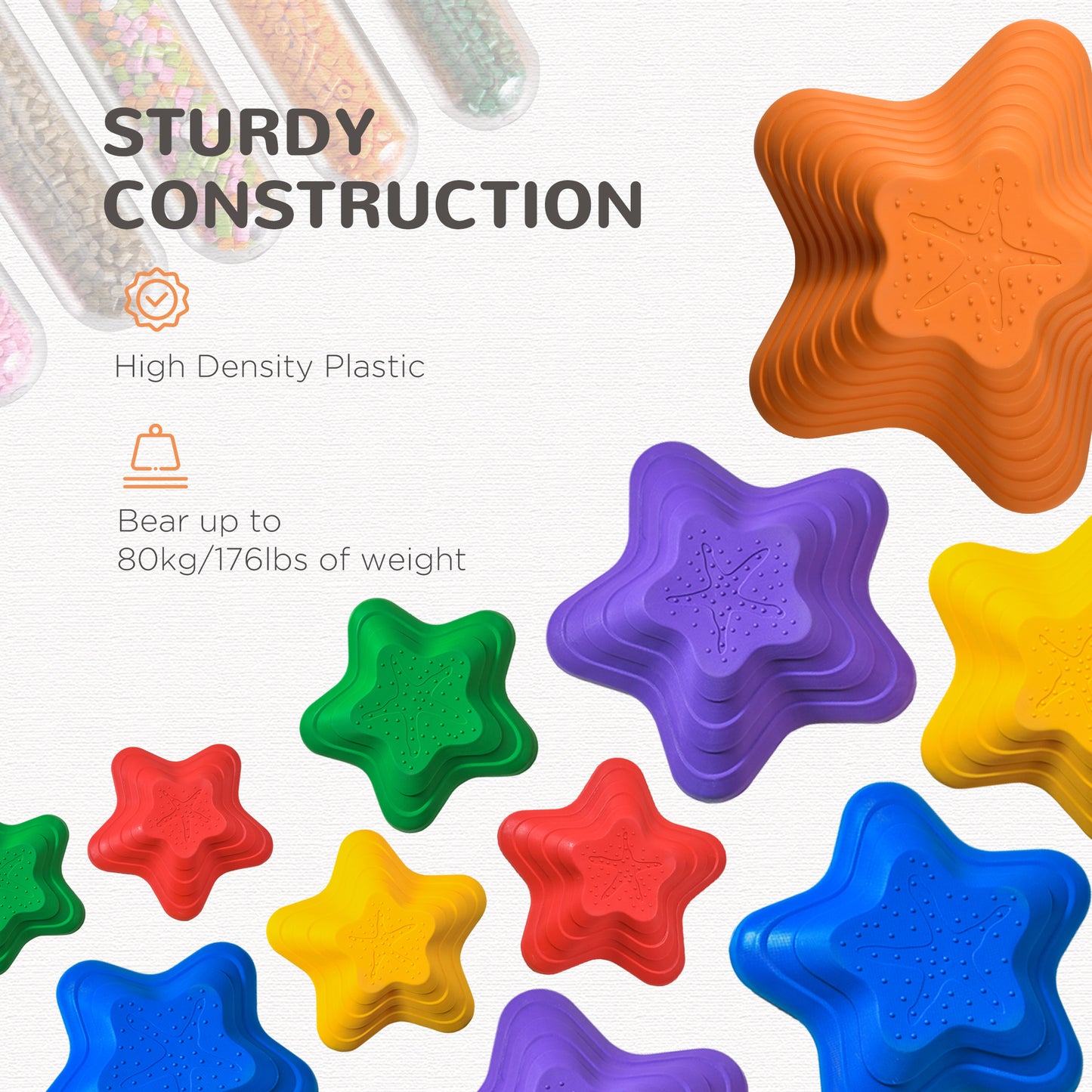 Outsunny 11-Piece Stepping Stones Kids, Starfish Style Non-slip Obstacle Course, Stackable Balance Blocks Garden Toys, Encourage Toddler Sensory Toys Indoor Outdoor - Multicoloured