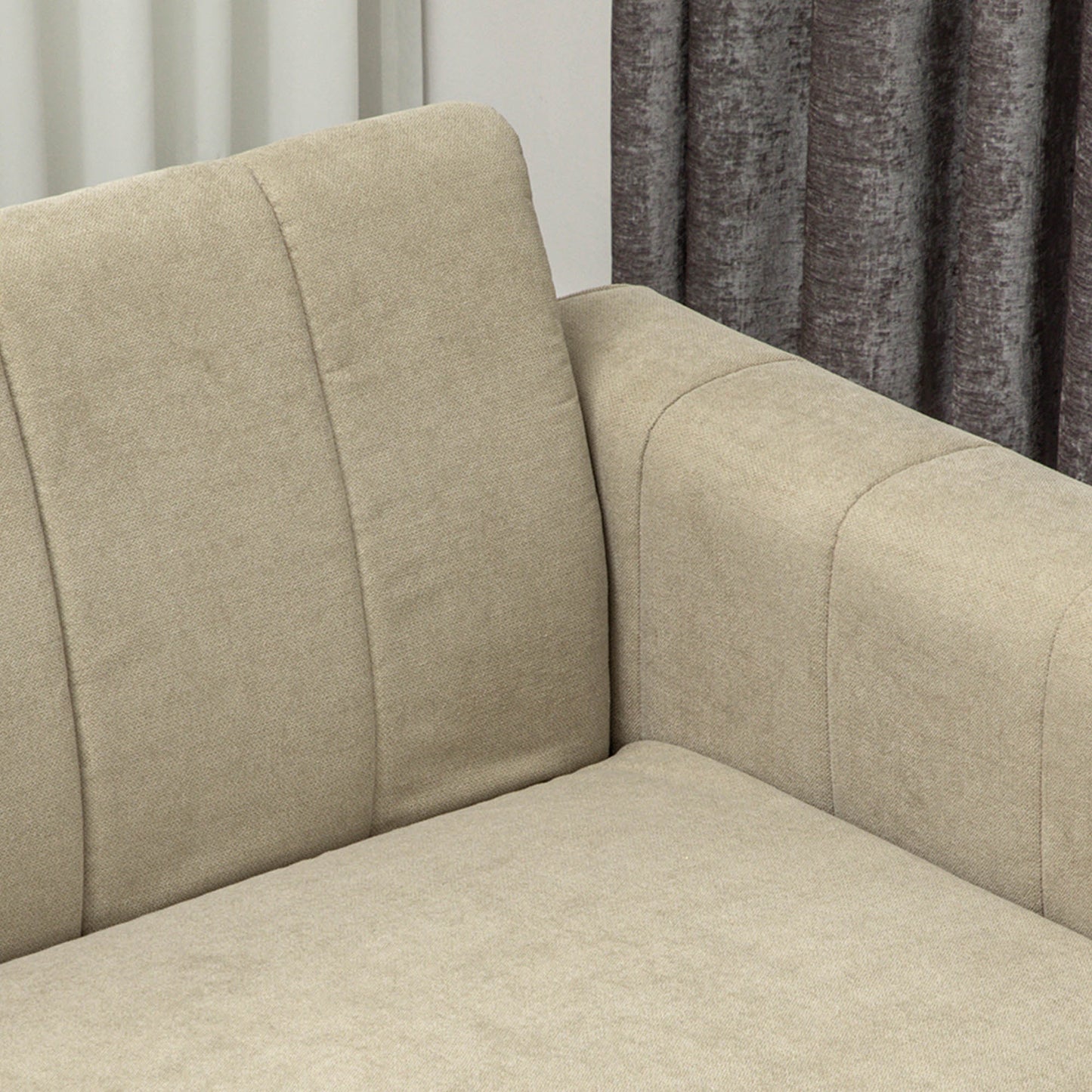 HOMCOM 3 Seater Sofa, Modern Fabric Sofa Couch, Channel Tufted Upholstered Sofa Settee for Living Room, Guest Room, Bedroom, Home Office, Khaki