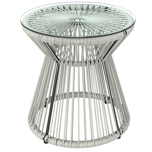 Photo of Outsunny Rattan Outdoor Coffee Table, PE Rattan Wicker Bistro Side Table with Tempered Glass Top, Light Grey in Grey colour on a white background
