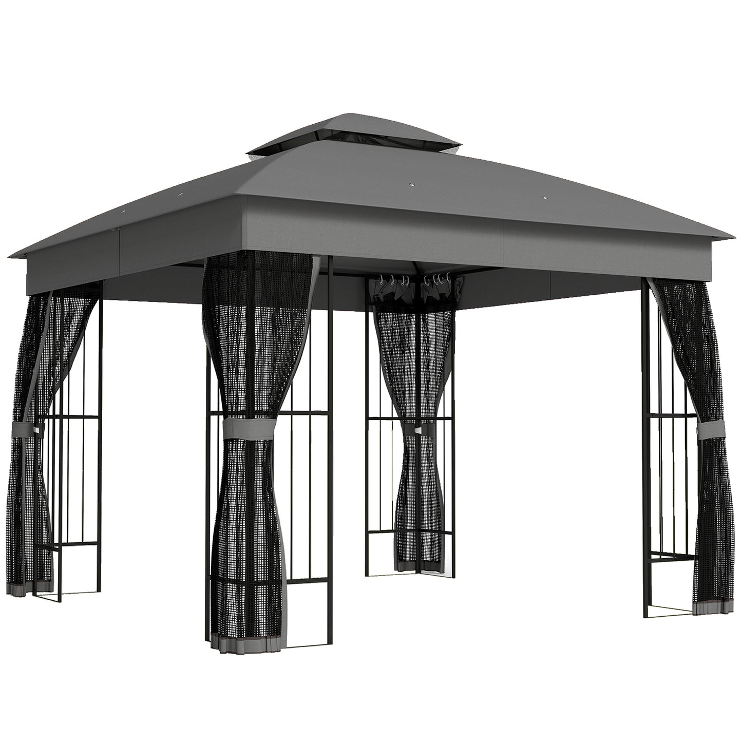 Photo of Outsunny 3 x 3 m Outdoor Garden Gazebo with Post Shelves, UPF50+ Double Roof Patio Permanent Pavilion, Grey in Grey colour on a white background
