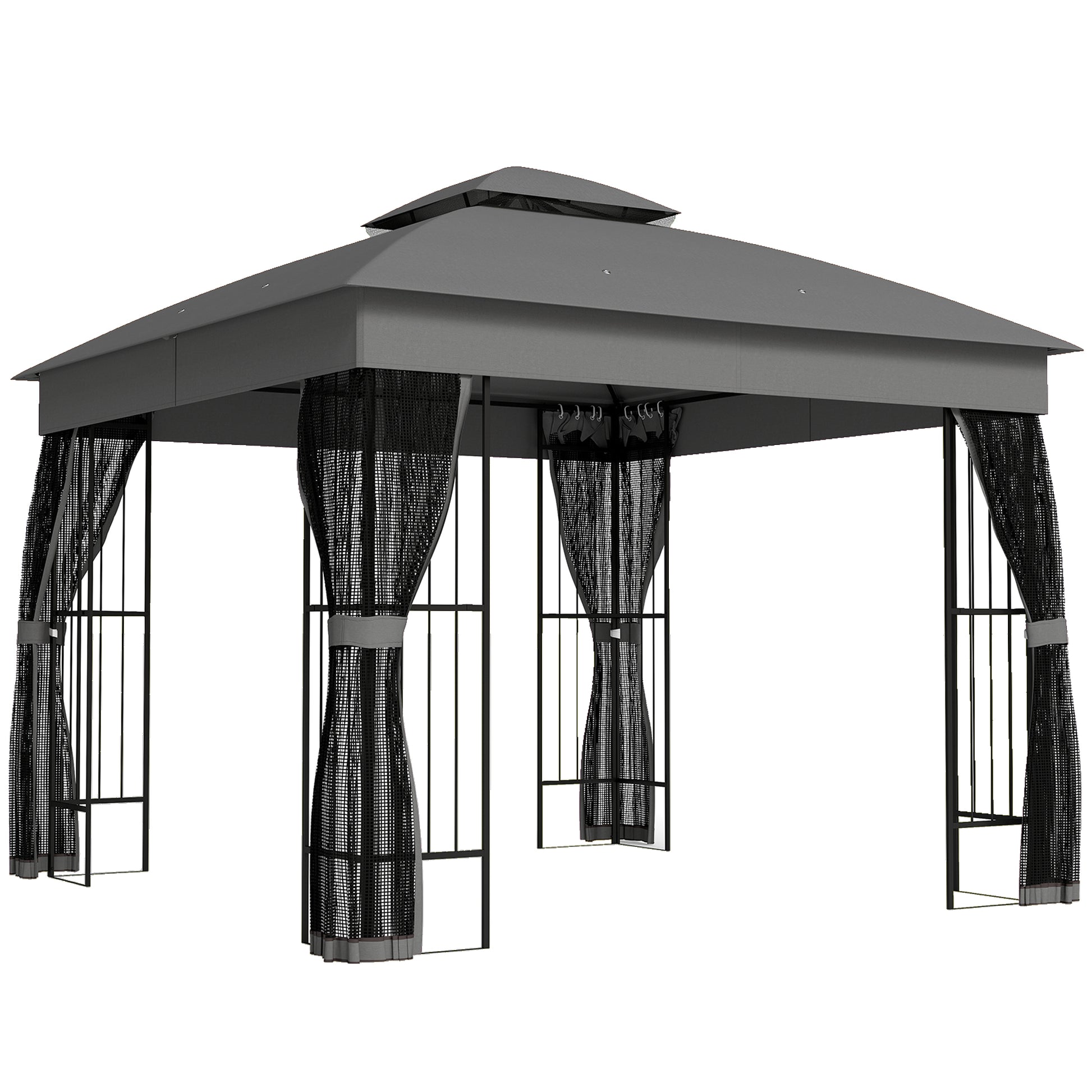 Photo of Outsunny 3 x 3 m Outdoor Garden Gazebo with Post Shelves, UPF50+ Double Roof Patio Permanent Pavilion, Grey in Grey colour on a white background