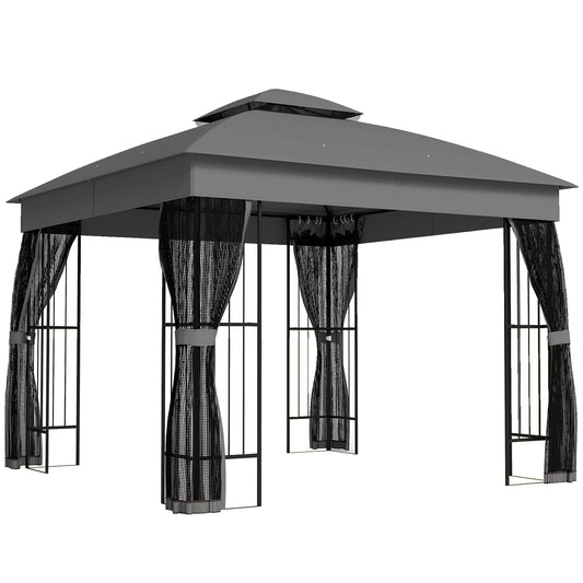 Photo of Outsunny 3 x 3 m Outdoor Garden Gazebo with Post Shelves, UPF50+ Double Roof Patio Permanent Pavilion, Grey in Grey colour on a white background