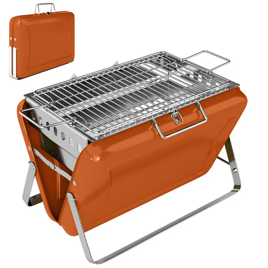 Photo of Outsunny Charcoal BBQ Grill Portable Stainless Steel Barbecue with Tilting Grate for Camping Picnic Garden Orange in Orange colour on a white background