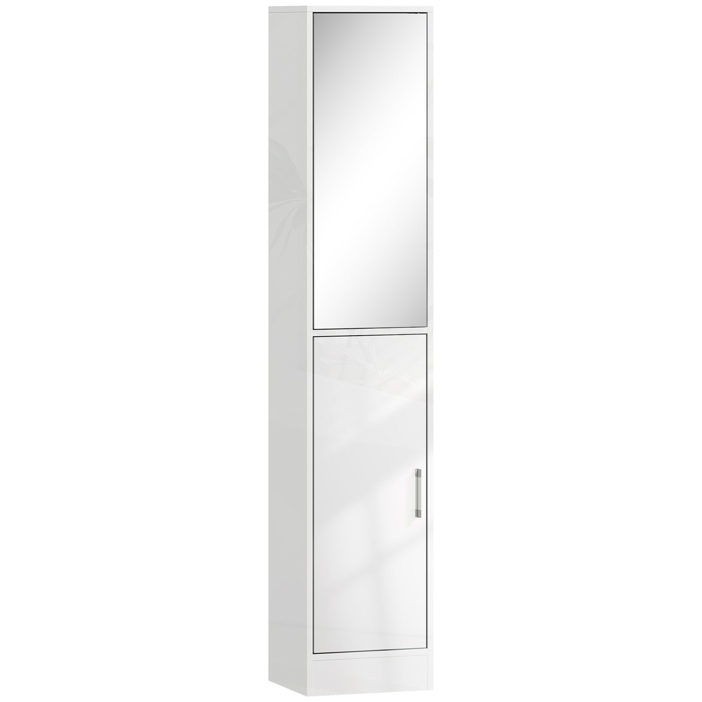 Photo of kleankin Tall Bathroom Cabinet with Mirror and Adjustable Shelf - High Gloss White in White colour on a white background