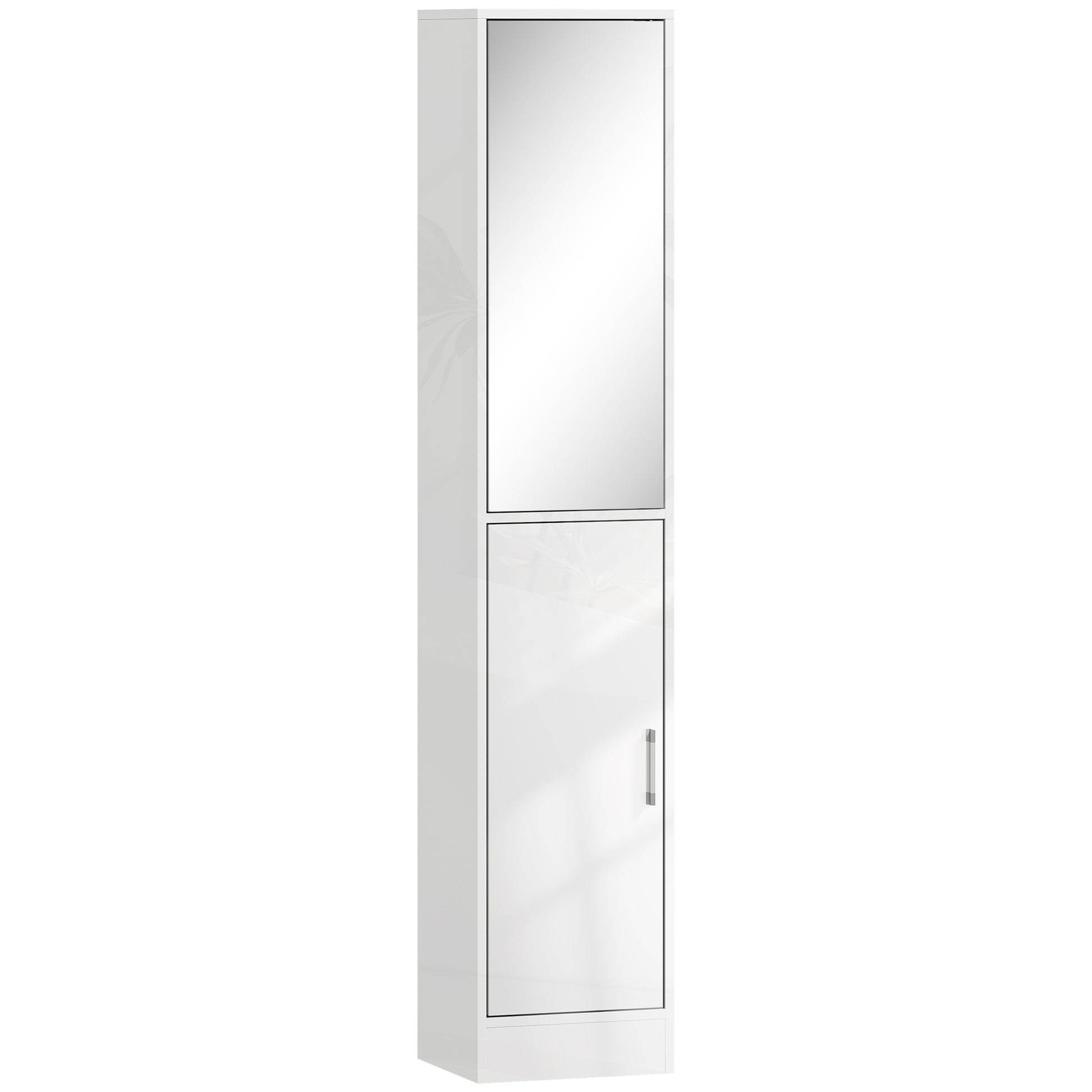Photo of kleankin Tall Bathroom Cabinet with Mirror and Adjustable Shelf - High Gloss White in White colour on a white background