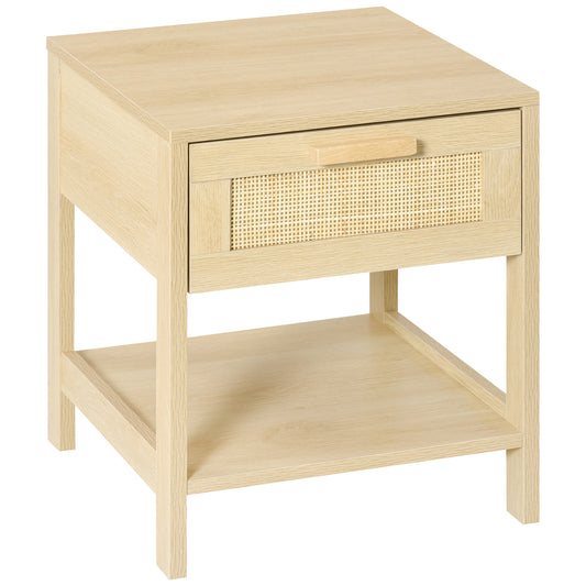 Photo of HOMCOM Nightstand with Rattan Drawer and Storage Shelf, Bedside End Table for Bedroom, Living Room in Room colour on a white background