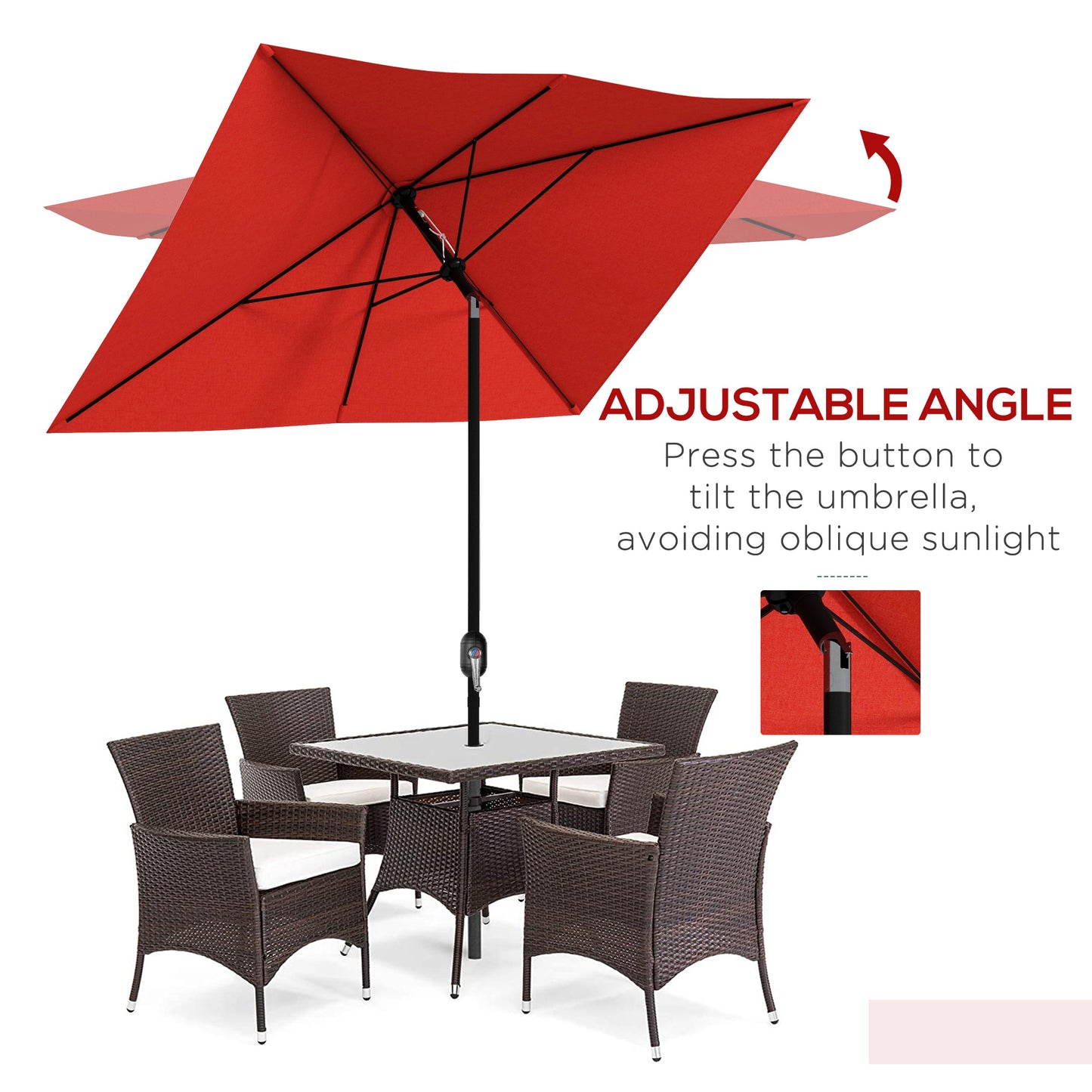 Outsunny 2 x 3 m Rectangular Parasol Umbrella - Red
