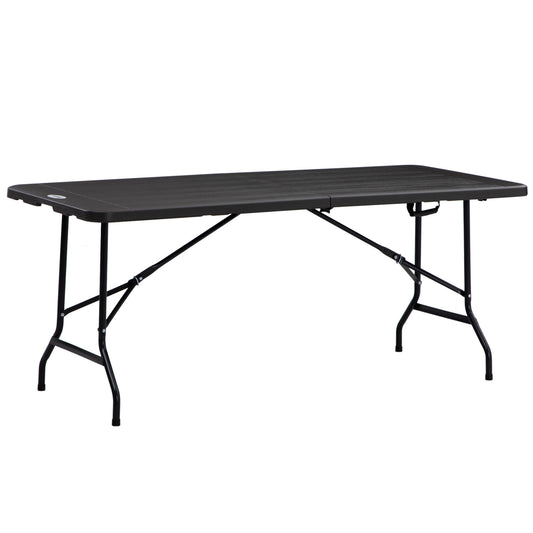 Photo of Outsunny Folding Garden Dining Table for 6, Rectangular Outdoor Dining Table with HDPE Tabletop, Foldable Garden Table with Steel Frame for Balcony, Porch, Charcoal Grey in Grey colour on a white background