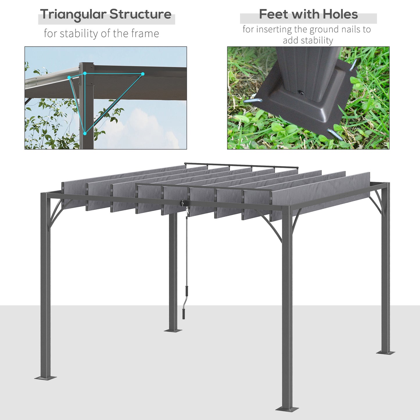 Outsunny 3 x 3(m) Outdoor Pergola with Retractable Roof, Aluminium Louvered Patio Gazebo Canopy for Garden, Patio, Grey