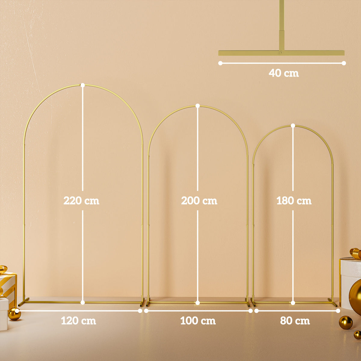 Outsunny Wedding Arch Frame Set, 2.2, 2, 1.8 m Metal Backdrop Stand Se ...