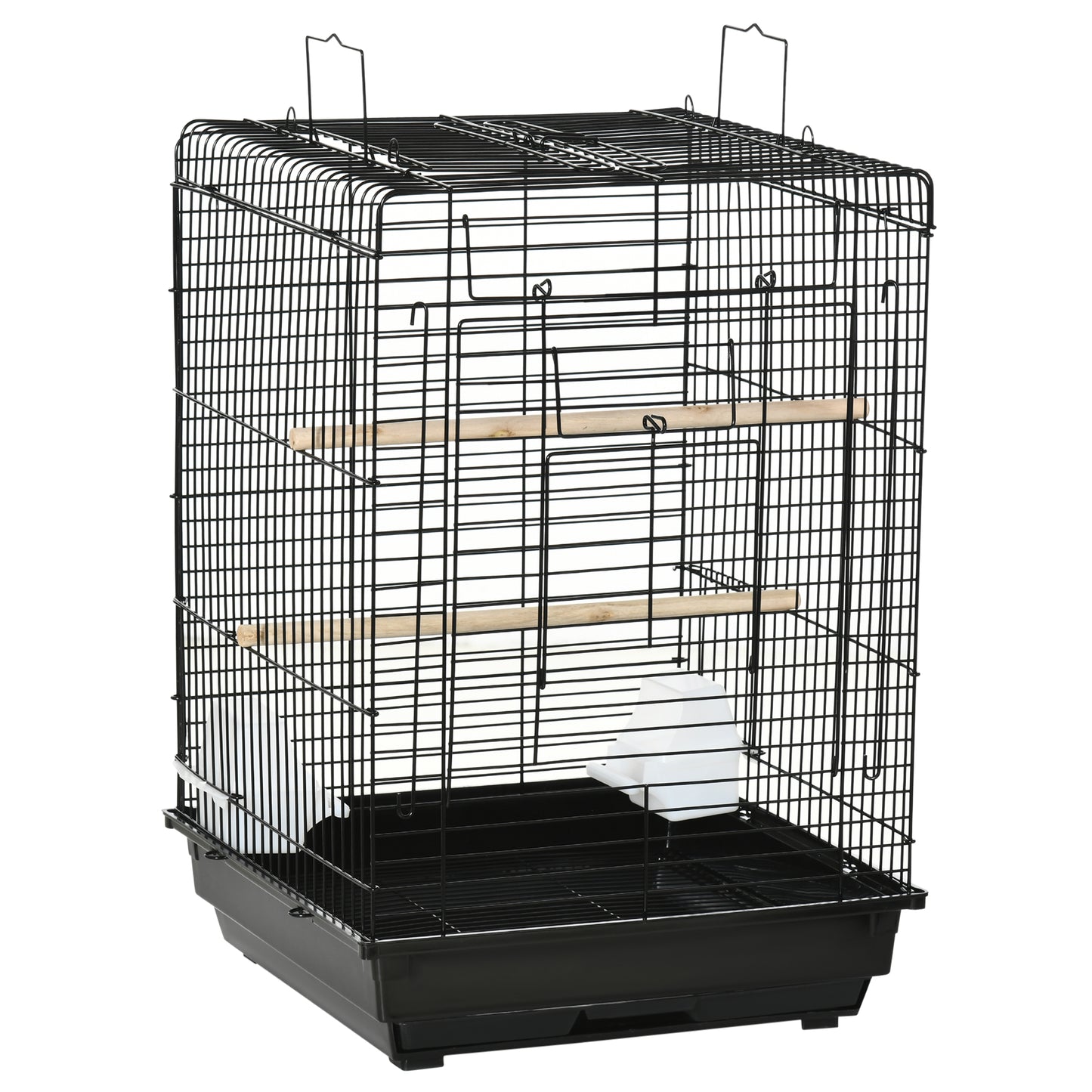 Photo of PawHut Steel Bird Cage with Openable Top, Stand, Tray, Handles, Feeding Bowls for Parakeet, Finch - Black in Black colour on a white background