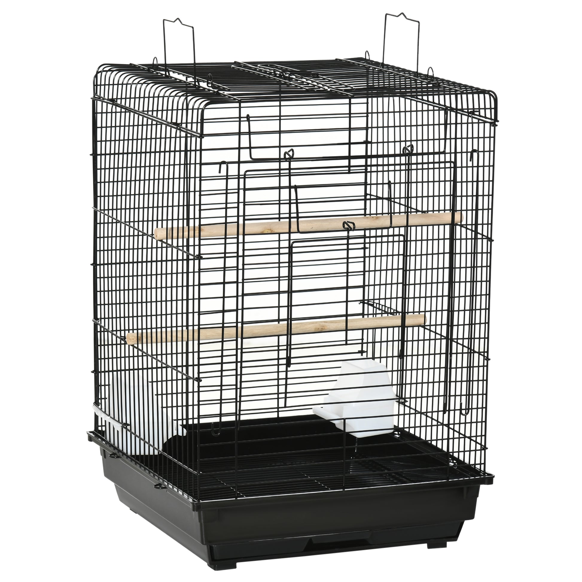 Photo of PawHut Steel Bird Cage with Openable Top, Stand, Tray, Handles, Feeding Bowls for Parakeet, Finch - Black in Black colour on a white background