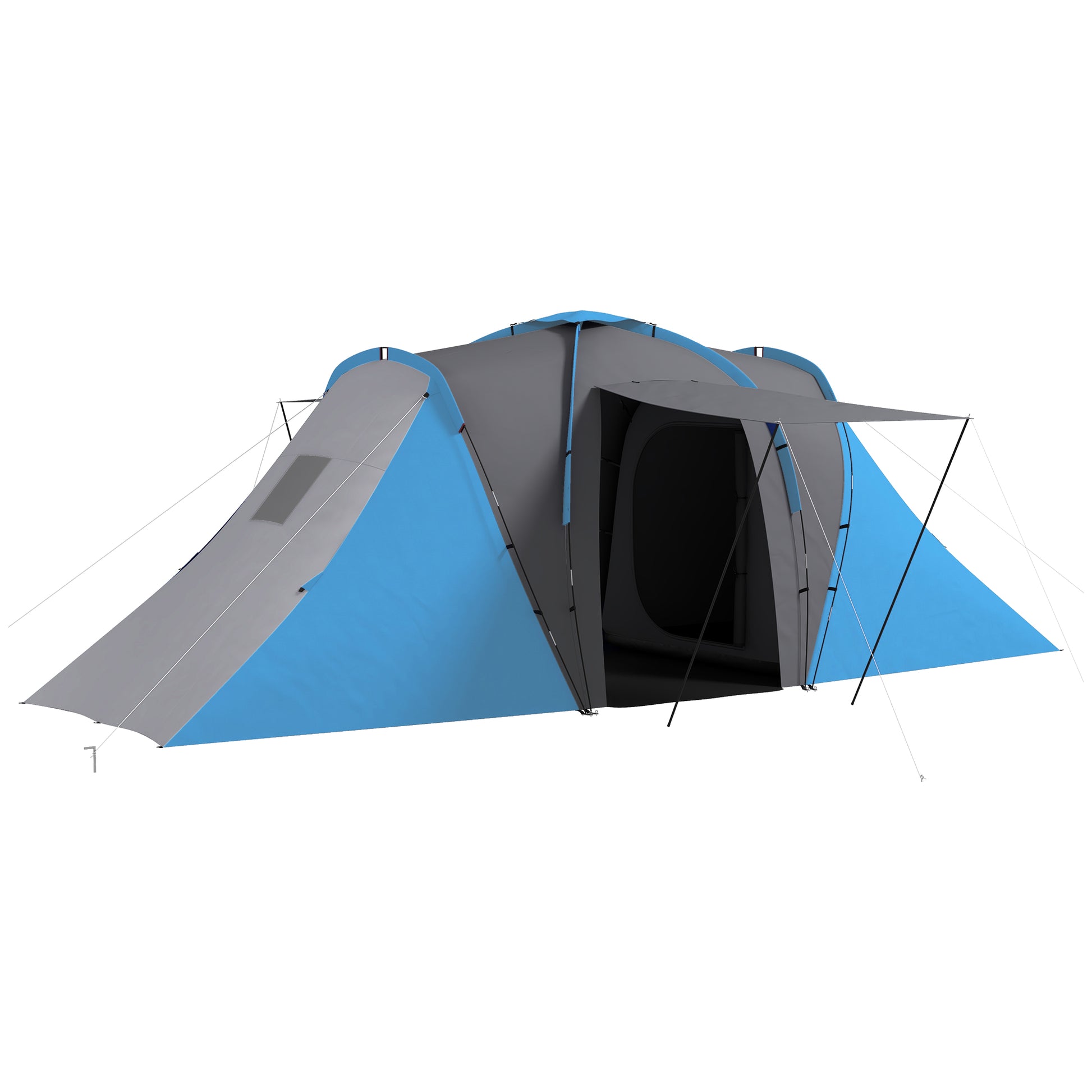Photo of Outsunny Large Camping Tent Tunnel Tent with 2 Bedroom and Living Area, 2000mm Waterproof, Portable with Bag for 4-6 Man, Blue in Blue colour on a white background