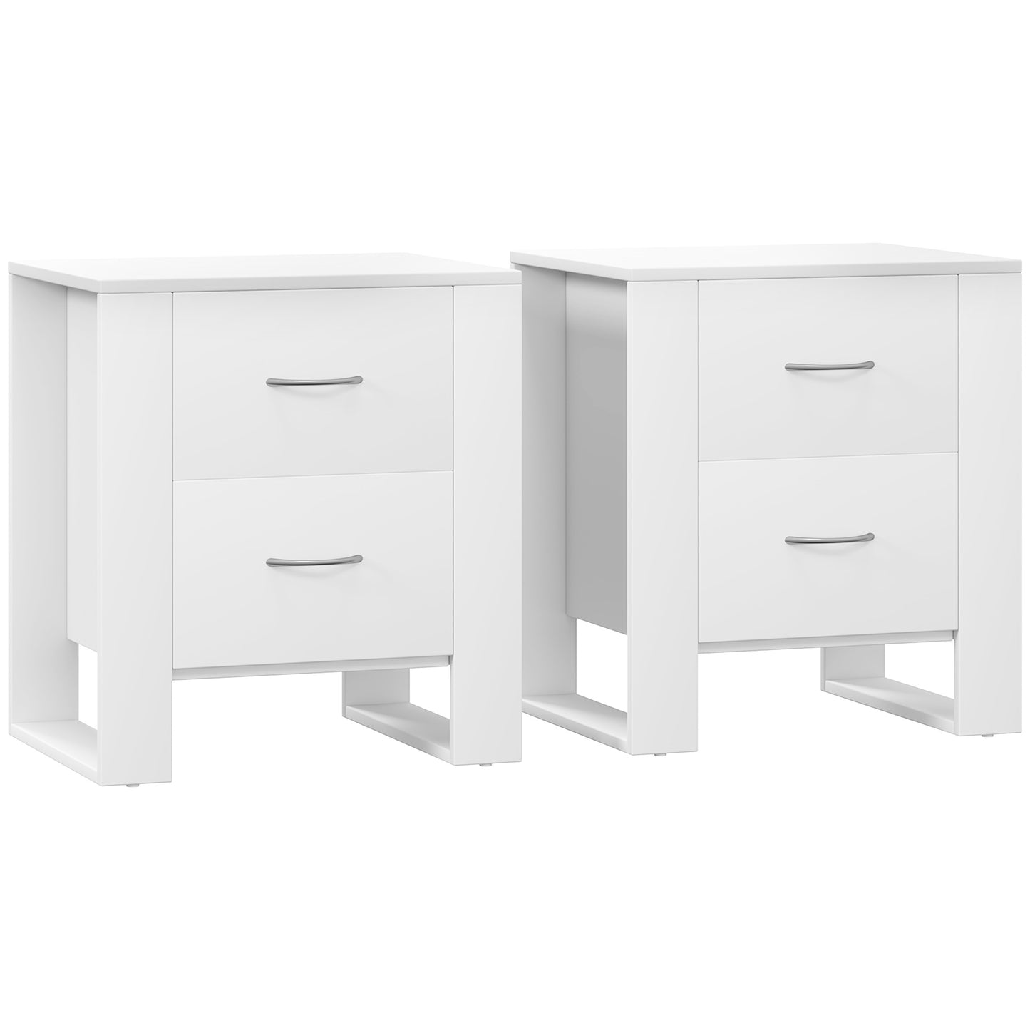 Photo of HOMCOM Bedside Table Set of 2 with 2 Drawers, Nightstands with Handles and Elevated Base, Side Tables for Bedroom, Living Room, White in White colour on a white background