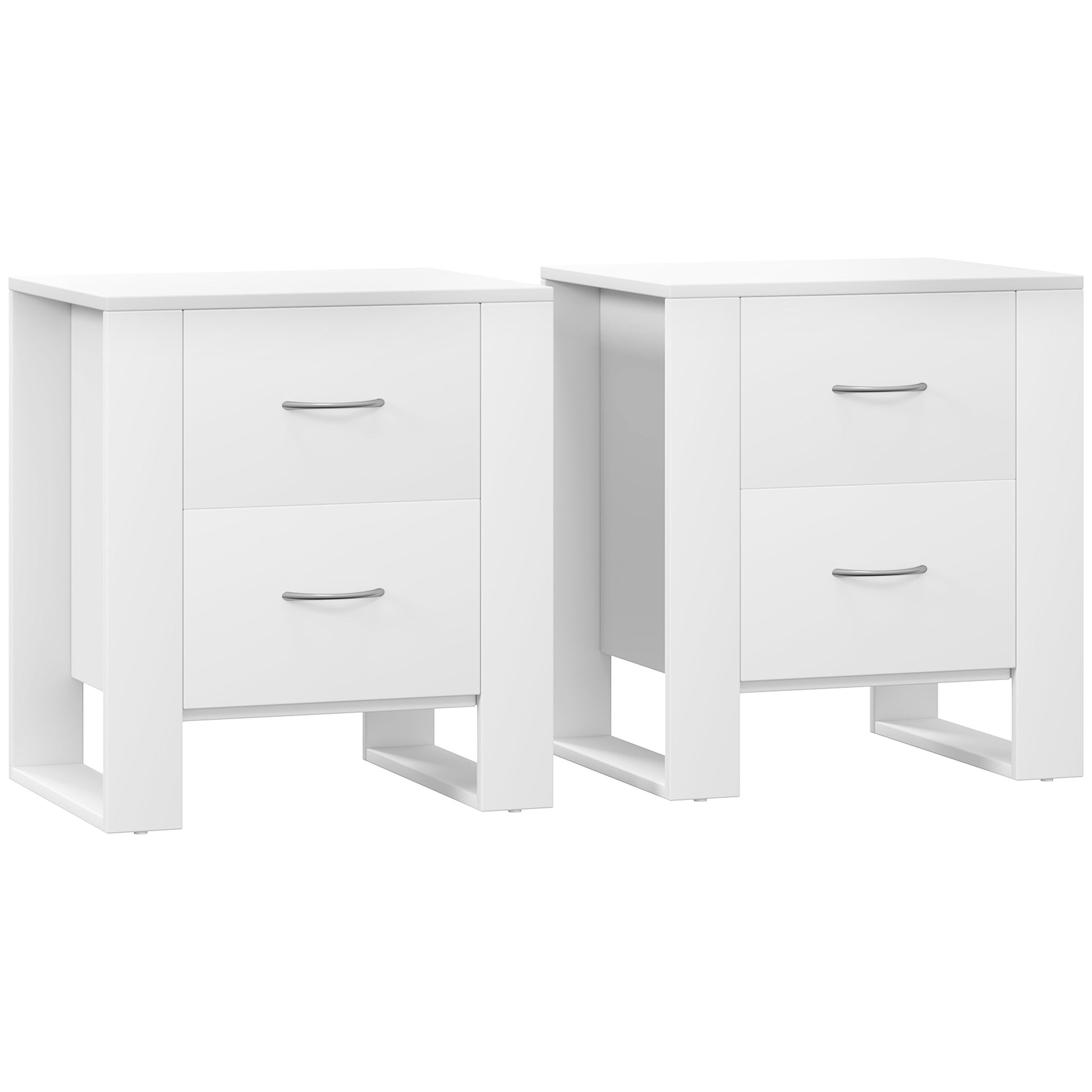 Photo of HOMCOM Bedside Table Set of 2 with 2 Drawers, Nightstands with Handles and Elevated Base, Side Tables for Bedroom, Living Room, White in White colour on a white background