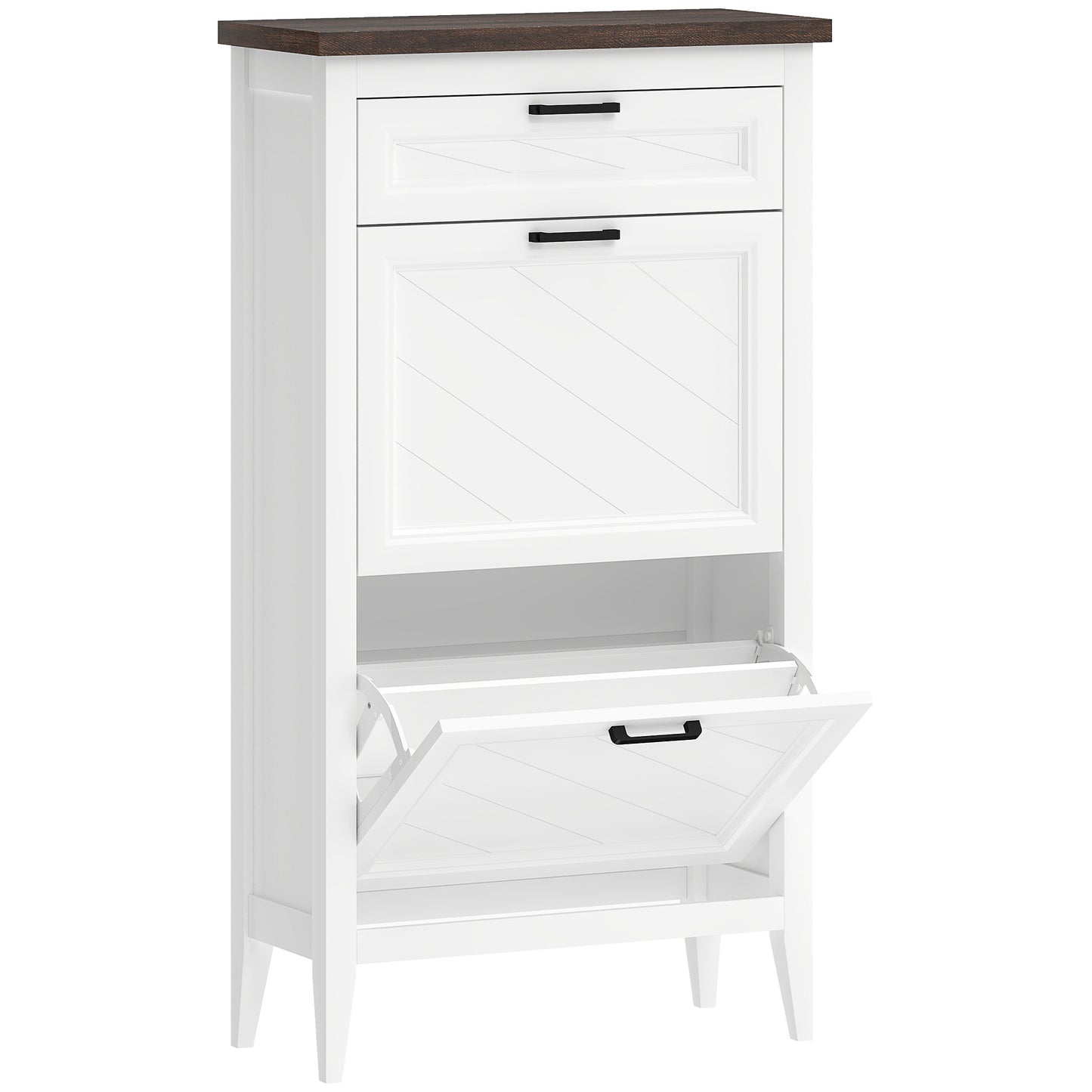 Photo of HOMCOM Shoe Cabinet with 2 Flip Drawers, Farmhouse Narrow Shoe Storage Cabinet with Adjustable Shelves, White in White colour on a white background