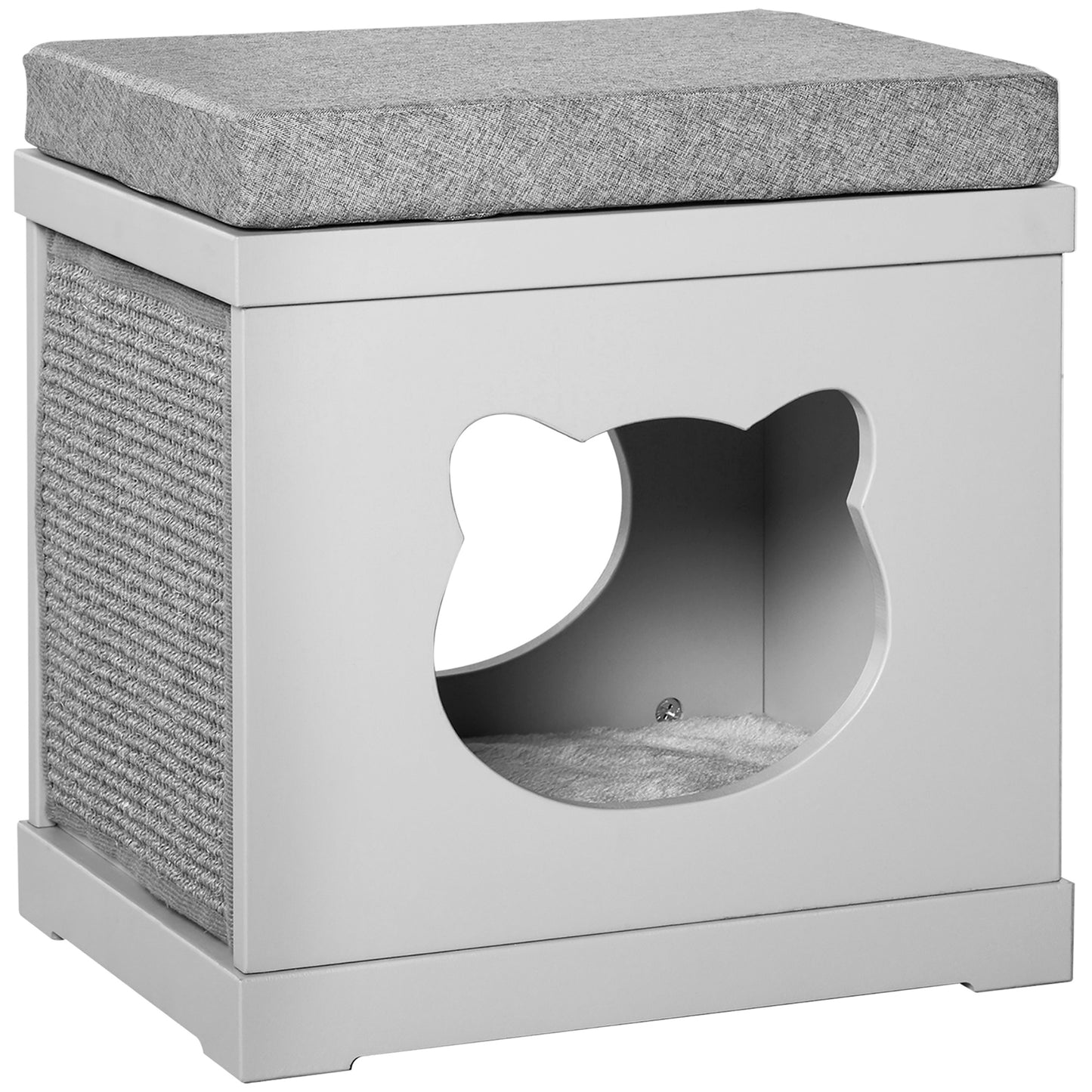 Photo of PawHut Cat House Bed Kitten Cave Cube Indoor for Small Pet with Removable Sisal Scratching Pads Soft Cushions, 41x30x36 cm, Grey in Grey colour on a white background