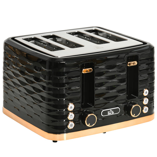 Photo of HOMCOM Four-Slice Rippled Toaster - Black in Black colour on a white background