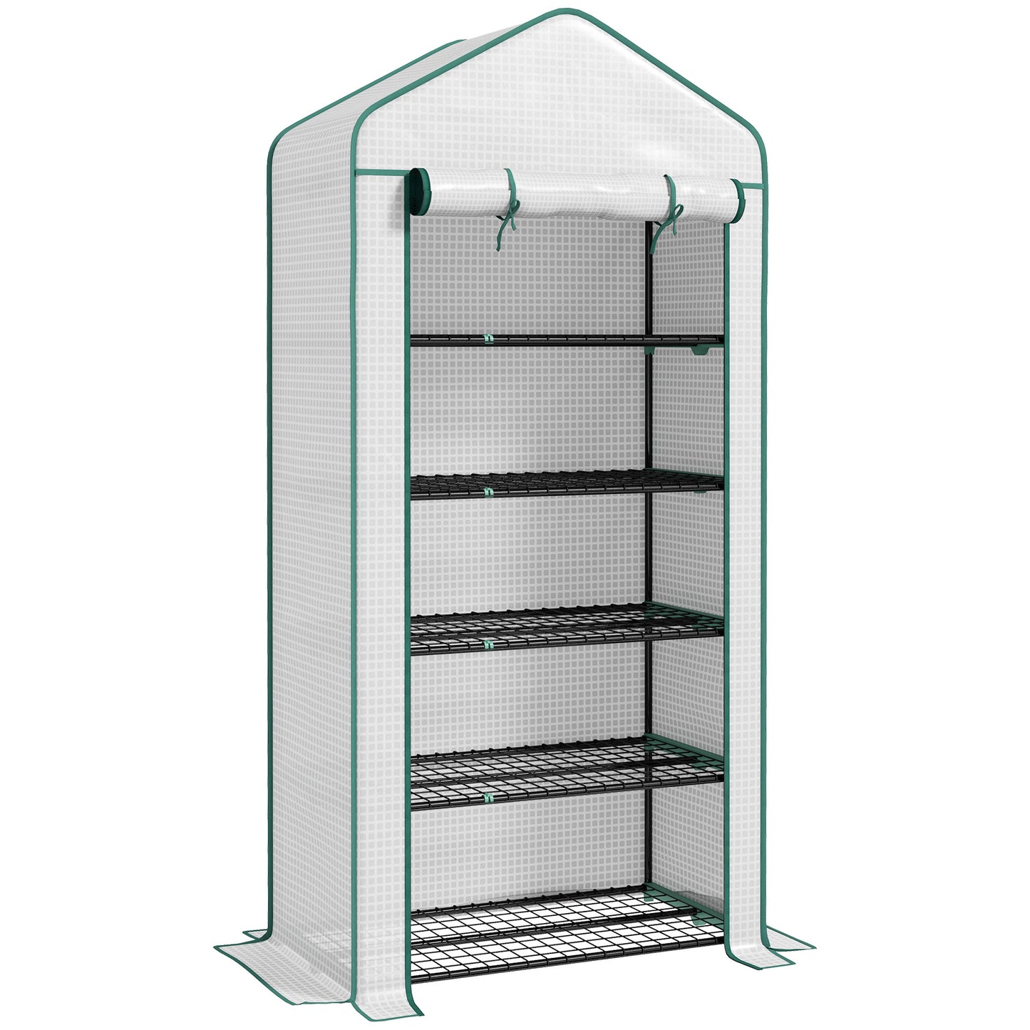 Photo of Outsunny 5 Tier Widened Mini Greenhouse with Reinforced PE Cover, Portable Indoor Outdoor Green House with Roll-up Door and Wire Shelves, 90 x 49 x 193cm, White in White colour on a white background