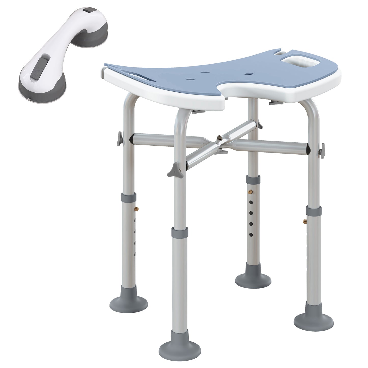 Photo of HOMCOM 39-51.5cm 'U' Seat Padded Shower Stool - Light Blue in Blue colour on a white background