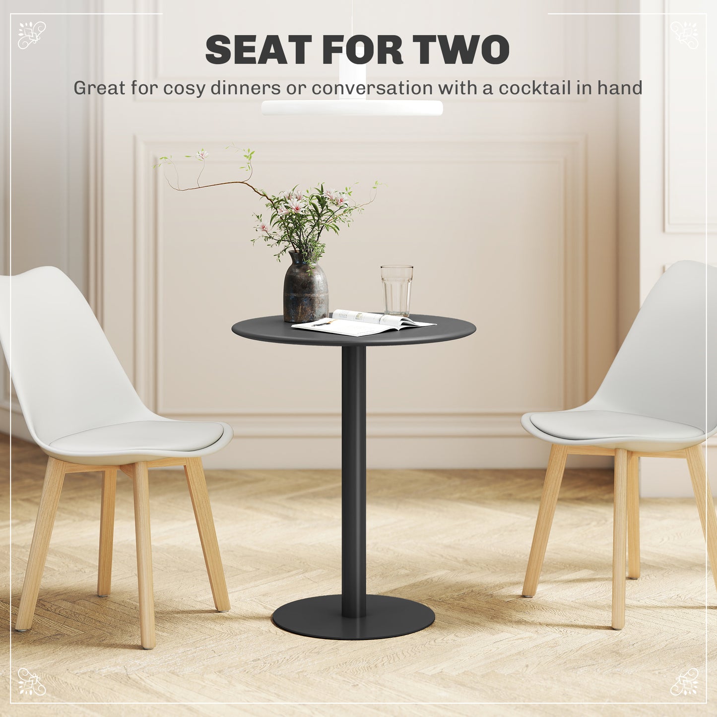 HOMCOM Dining Table, Round Kitchen Table with Steel Base for Living Room, Dining Room, 60 x 60 x 72cm, Black