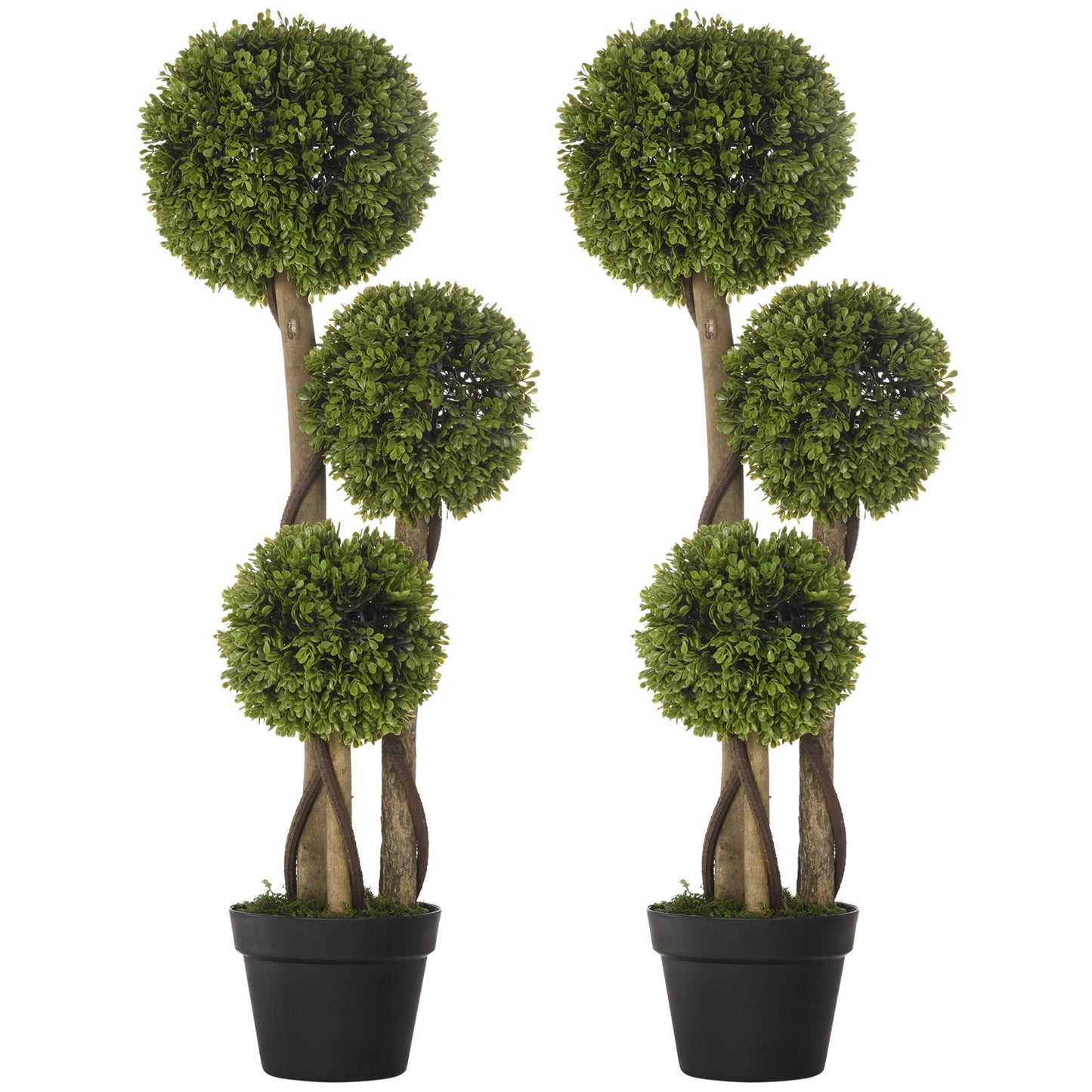 Photo of HOMCOM Set of 2 Decorative Artificial Tree Boxwood Ball Topiary Tree in Pot, Fake Plant for Home Indoor Outdoor Decor, 90 cm, Light Green in Green colour on a white background