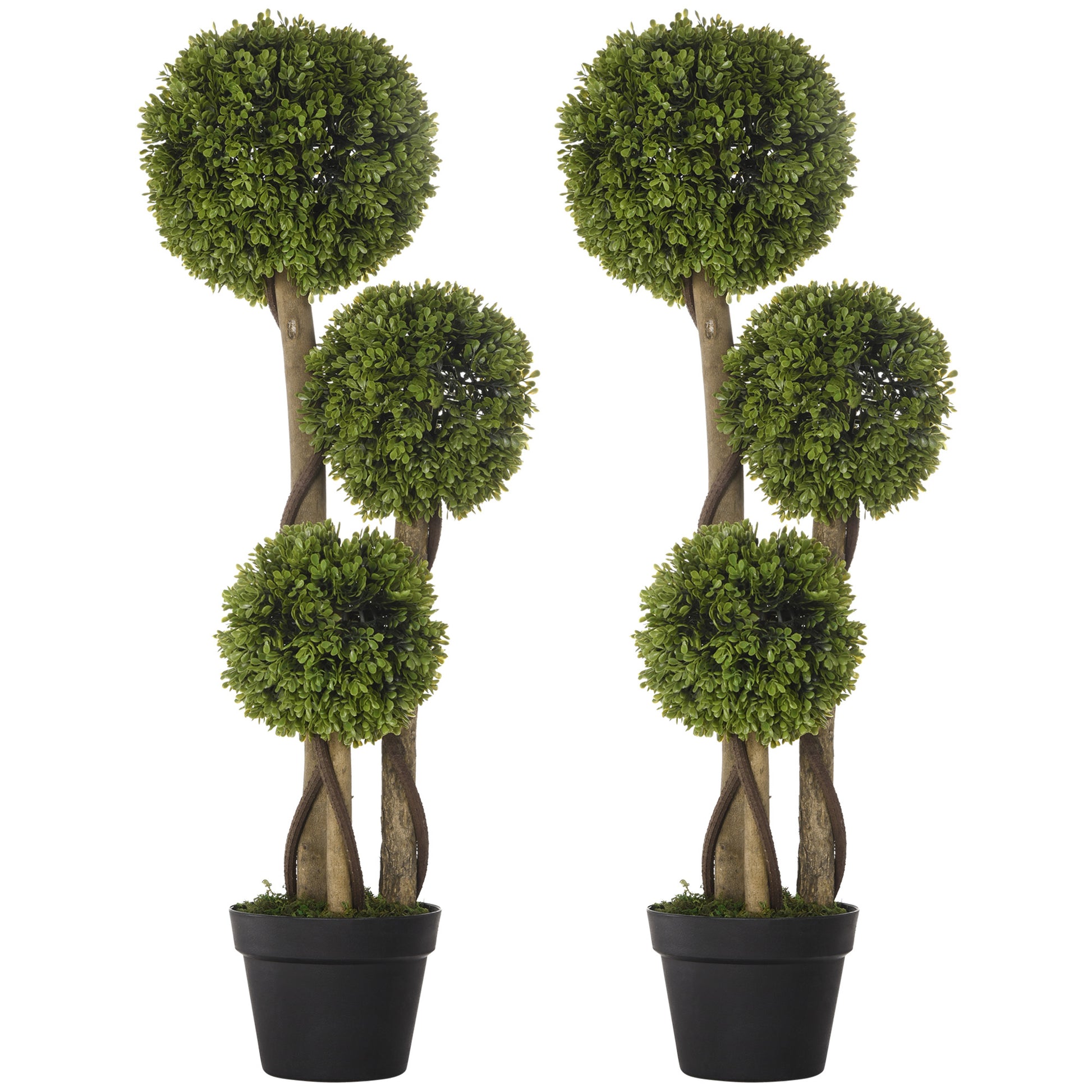 Photo of HOMCOM Set of 2 Decorative Artificial Tree Boxwood Ball Topiary Tree in Pot, Fake Plant for Home Indoor Outdoor Decor, 90 cm, Light Green in Green colour on a white background