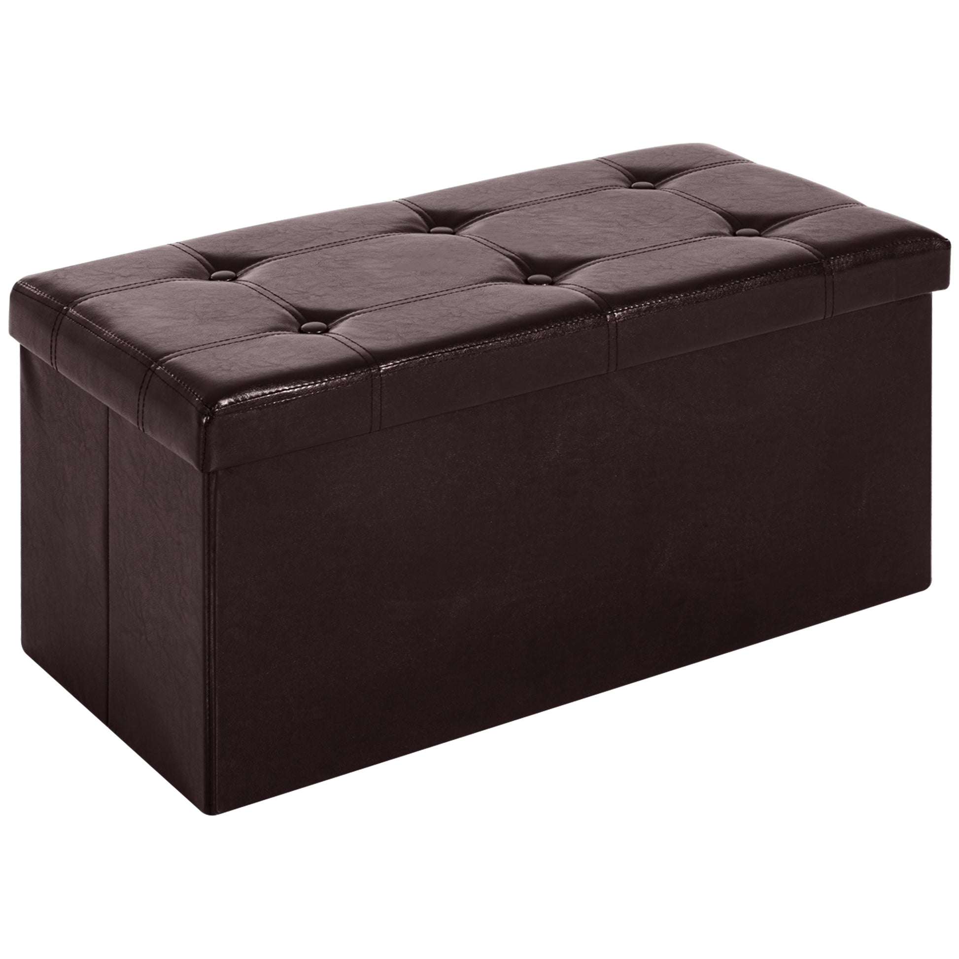 Photo of HOMCOM Folding Faux Leather Storage Cube Ottoman Bench Seat PU Rectangular Footrest Stool Box (Brown) in (Brown) colour on a white background