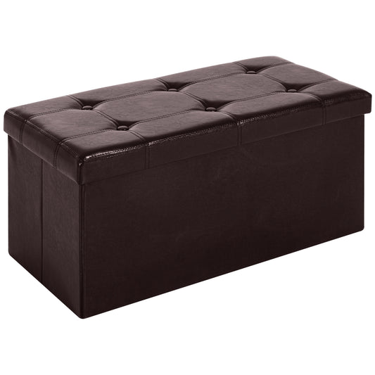 Photo of HOMCOM Folding Faux Leather Storage Cube Ottoman Bench Seat PU Rectangular Footrest Stool Box (Brown) in (Brown) colour on a white background