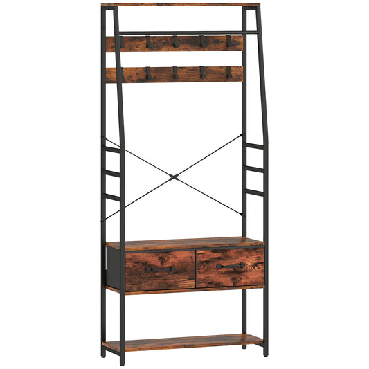 Photo of HOMCOM 6-in-1 Industrial-Style Hallway Organiser - Brown/Black in Brown/Black colour on a white background