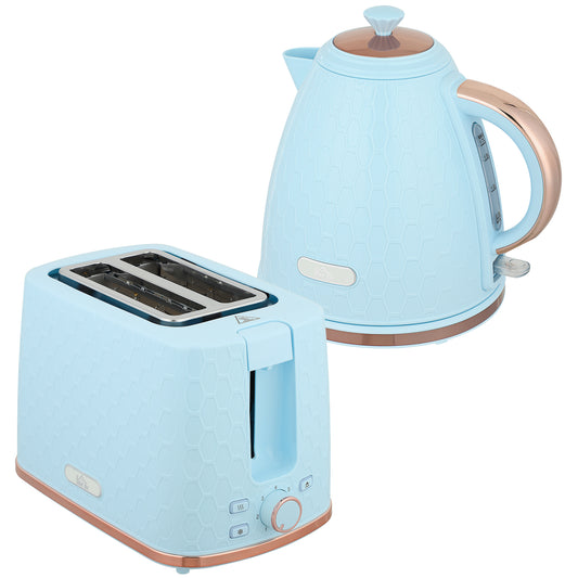 Photo of HOMCOM 1.7L 3000W Fast Boil Kettle & 2 Slice Toaster Set, Kettle and Toaster Set with Auto Shut Off, Browning Controls, Light Blue in Blue colour on a white background