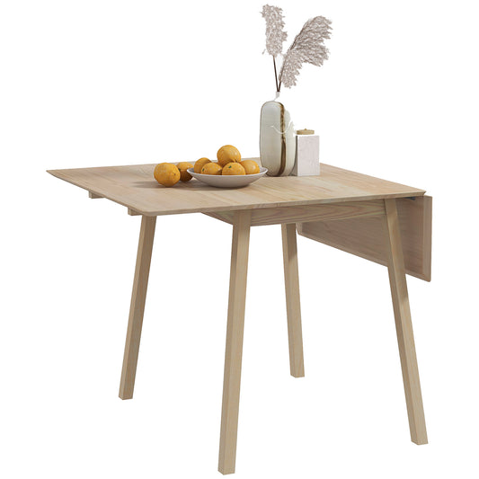 Photo of HOMCOM Solid Wood Folding Dining Table, Drop Leaf Table for 2-4 People, Natural Wood Finish in Finish colour on a white background