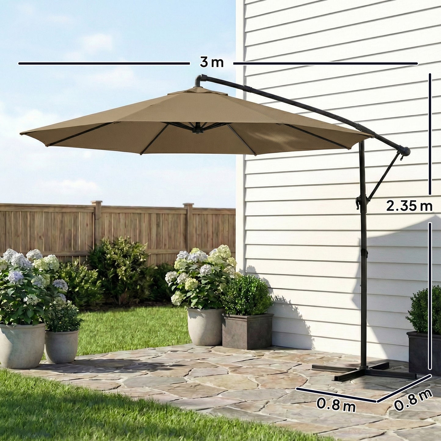Outsunny 3 m Garden Cantilever Parasol with Cover, Round Overhanging Umbrella with 360° Rotation, Tilt, Khaki