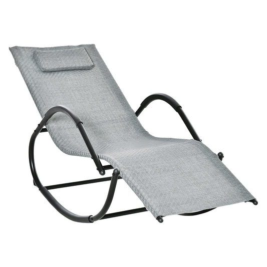 Photo of Outsunny Zero Gravity Rocking Lounge Chair Rattan Effect Patio Rocking Chair w/ Removable Pillow Recliner Seat Breathable Texteline - Grey in Grey colour on a white background