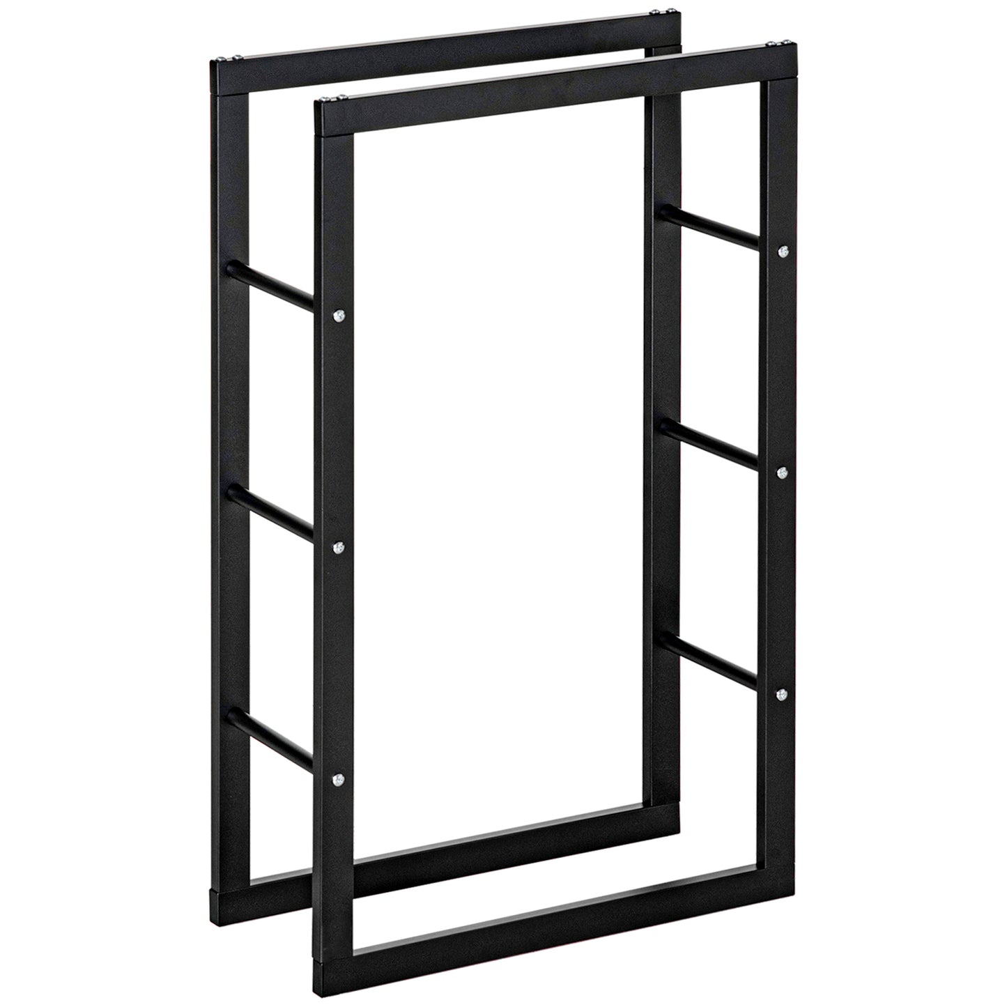 Photo of HOMCOM Metal Firewood Log Holder Tall Firewood Rack Indoor Outdoor Fireplace Wood Storage Shelf with Side Rails, Rust-Resistant, Black, 60W x 25D x 100H cm in cm colour on a white background