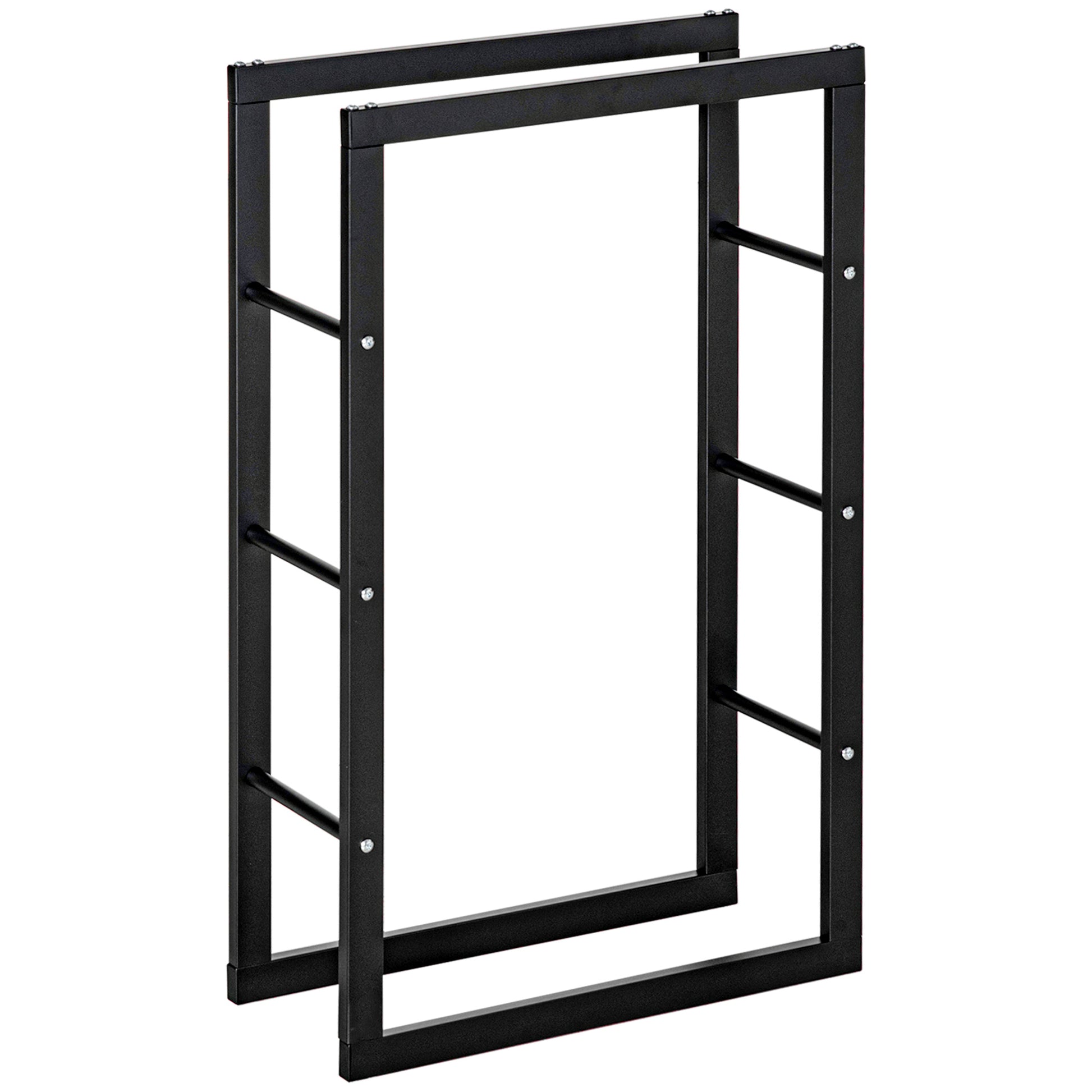 Photo of HOMCOM Metal Firewood Log Holder Tall Firewood Rack Indoor Outdoor Fireplace Wood Storage Shelf with Side Rails, Rust-Resistant, Black, 60W x 25D x 100H cm in cm colour on a white background