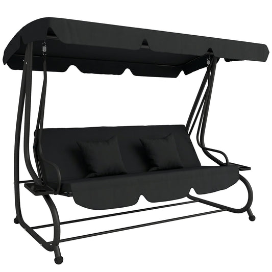Photo of Outsunny Three-Person garden Swing Chair, with Adjustable Canopy - Black in Black colour on a white background