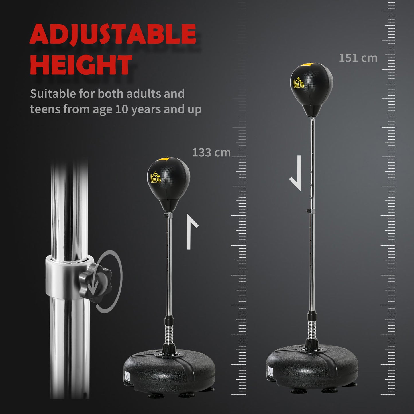 HOMCOM Punching Bag with Stand, 133-151cm Adjustable Height, for Teens, Gold Tone/Black