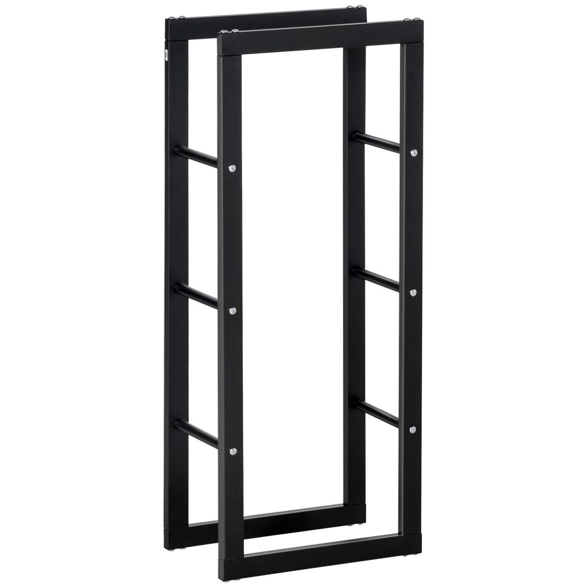 Photo of HOMCOM Metal Firewood Log Holder Tall Firewood Rack Indoor Outdoor Fireplace Wood Storage Shelf with Side Rails, Rust-Resistant, Black, 40W x 25D x 100H cm in cm colour on a white background
