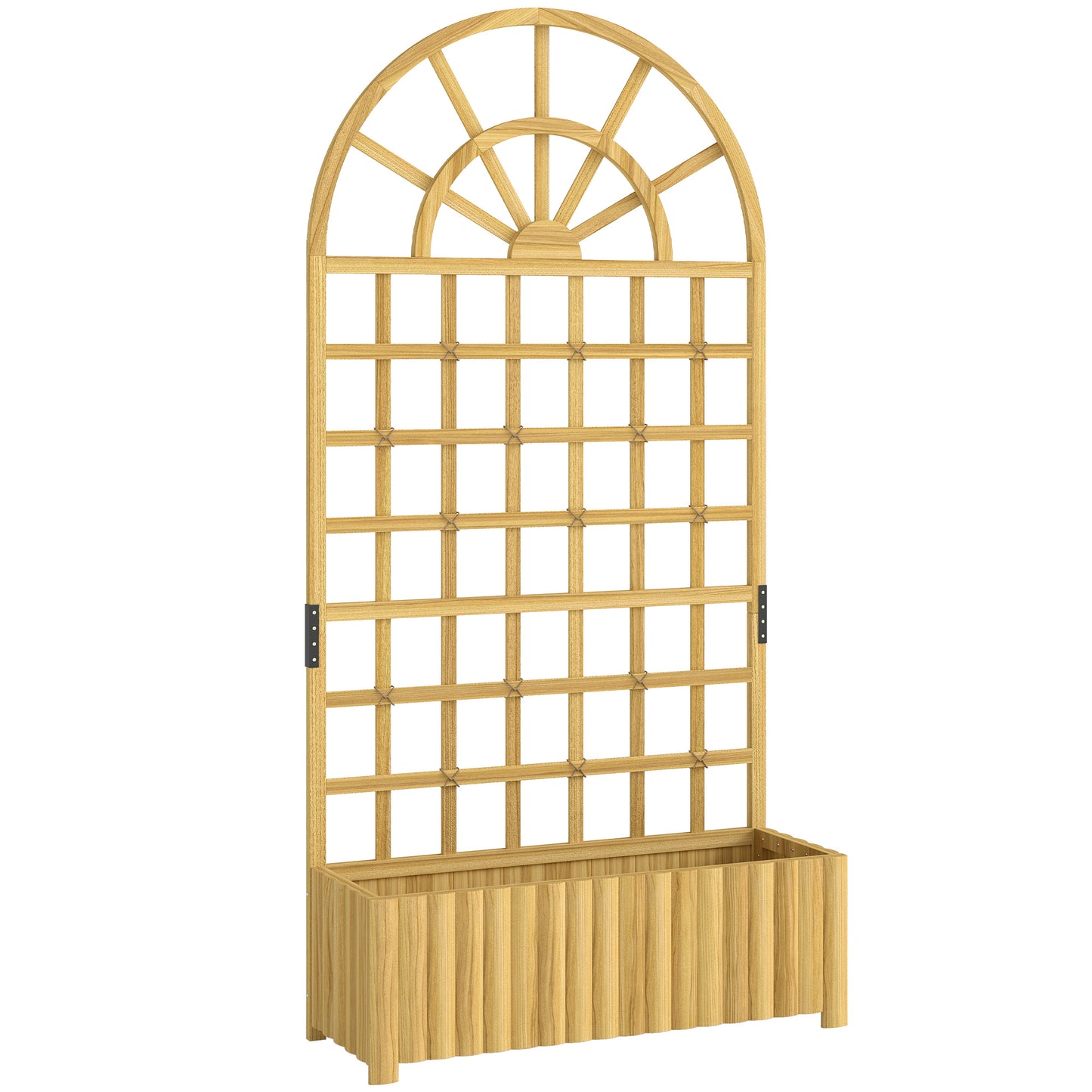 Photo of Outsunny Wooden Raised Planter with Trellis, Raised Bed for Garden with Lattice and Drainage Holes for Climbing Plants in Plants colour on a white background