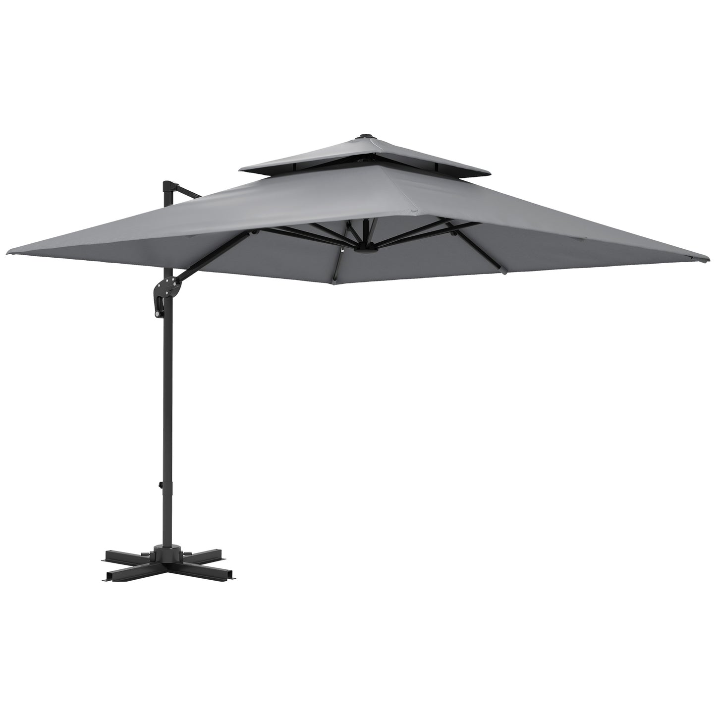 Photo of Outsunny 3 x 3(m) Cantilever Parasol with Aluminium Frame, Crank and Tilt, 360-Degree Rotation, Double Top Garden Umbrella with Cover (Only Cross Base), Light Grey in Grey colour on a white background