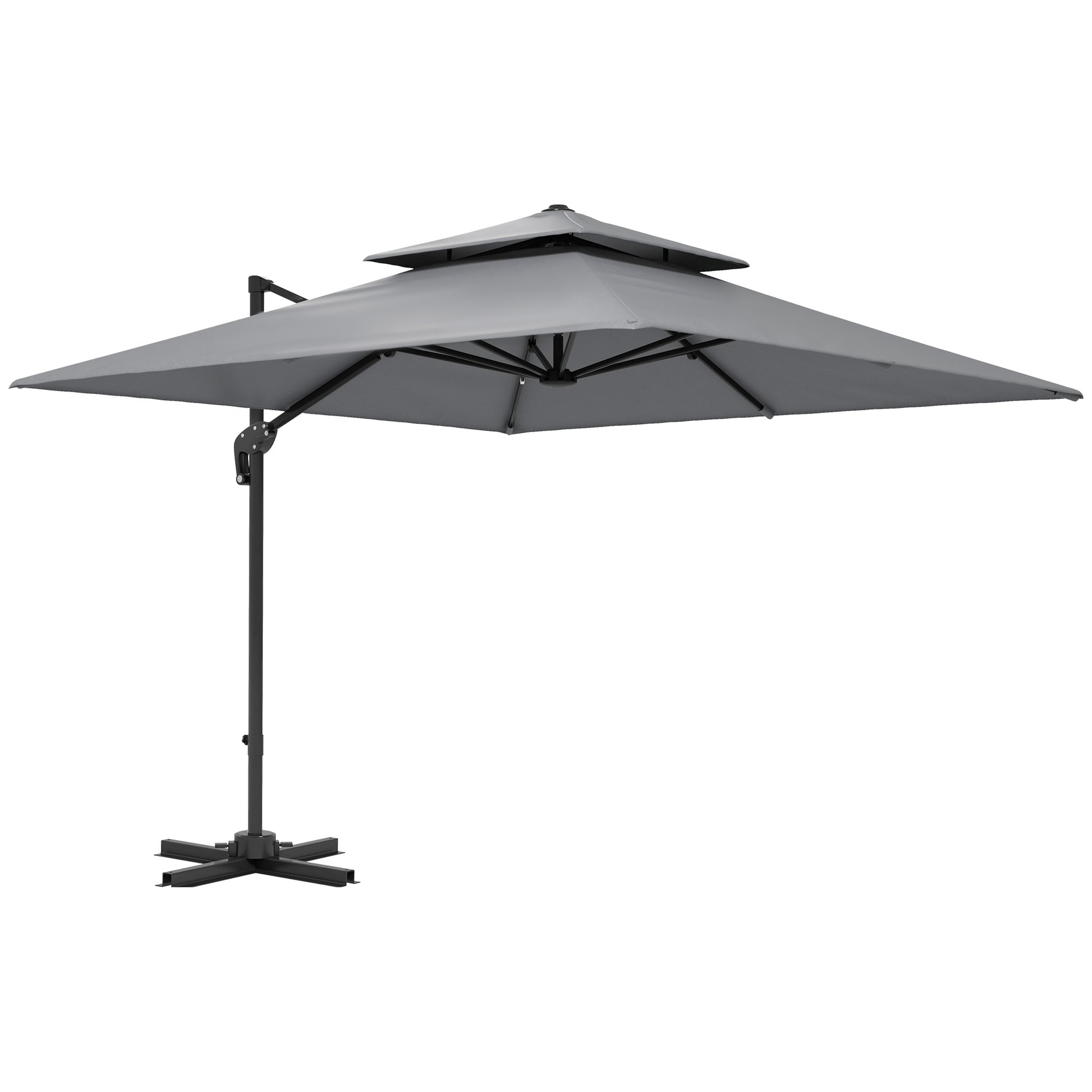 Photo of Outsunny 3 x 3(m) Cantilever Parasol with Aluminium Frame, Crank and Tilt, 360-Degree Rotation, Double Top Garden Umbrella with Cover (Only Cross Base), Light Grey in Grey colour on a white background