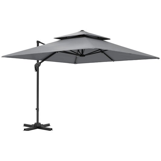 Photo of Outsunny 3 x 3(m) Cantilever Parasol with Aluminium Frame, Crank and Tilt, 360-Degree Rotation, Double Top Garden Umbrella with Cover (Only Cross Base), Light Grey in Grey colour on a white background