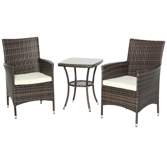 Photo of Outsunny Three-Piece Rattan Chair Set, with Cushions - Brown in Brown colour on a white background