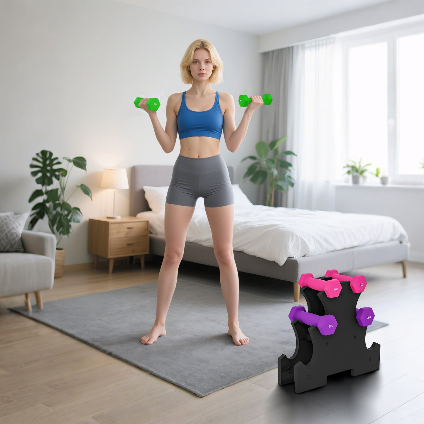 SPORTNOW 2 x 1kg, 2 x 2kg, 2 x 3kg Dumbbells Set with Dumbbell Rack, Hand Weights for Home Gym Training