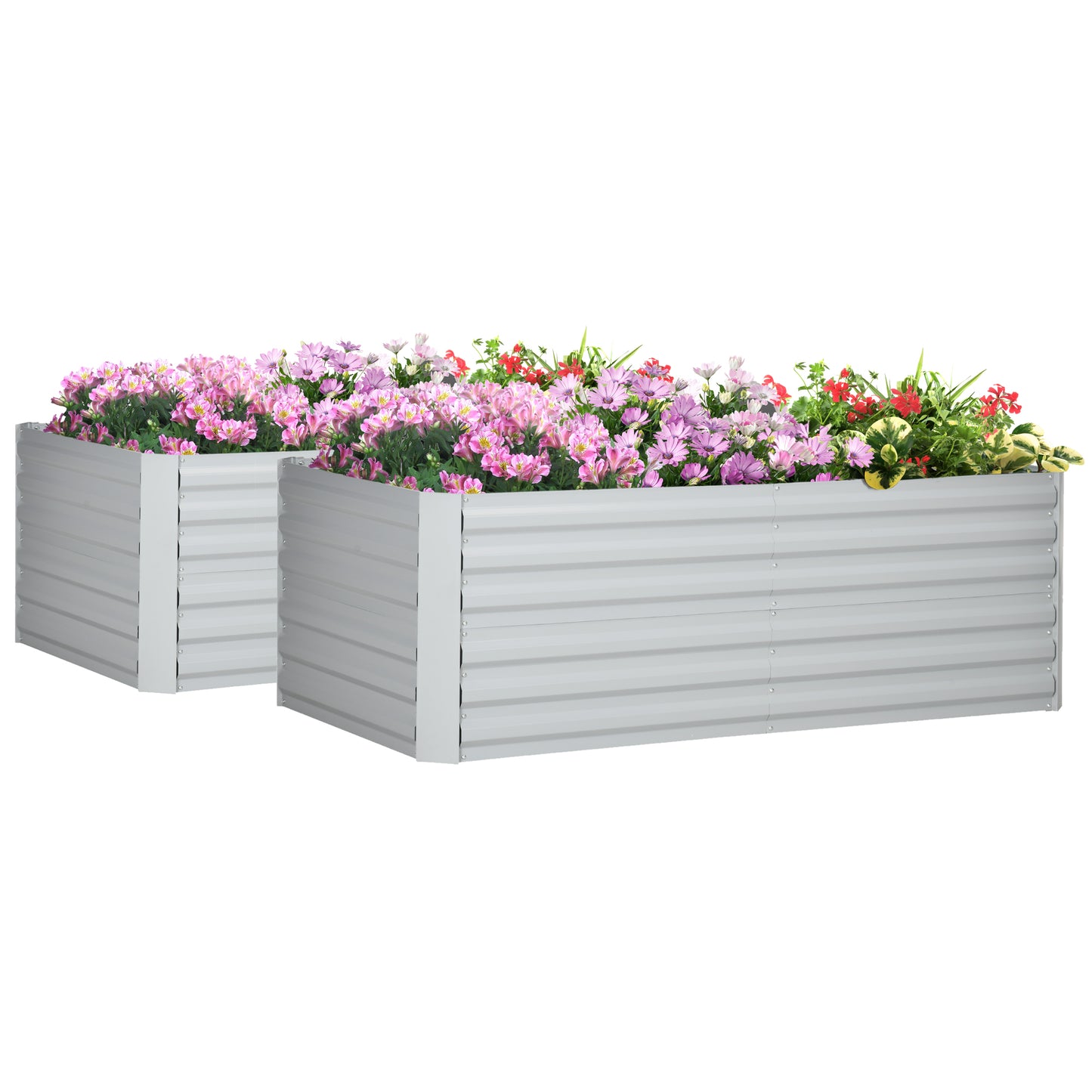 Photo of Outsunny Set of 2 Raised Beds for Garden, Galvanised Steel Outdoor Planters with Multi-reinforced Rods for Vegetables, Plants, Flowers and Herbs, 180 x 90 x 59 cm, Light Grey in Grey colour on a white background