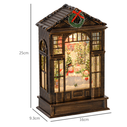 Bronze-tone snow globe lantern, 25 cm tall with 16 by 9.3 cm base
